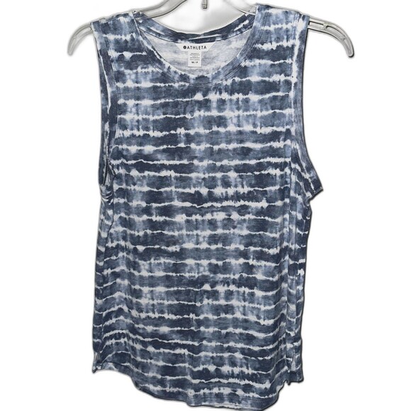 Athleta Blue & White Tie-Dye Muscle Tank - Size M/P - Super Soft Workout Tee - Picture 2 of 4